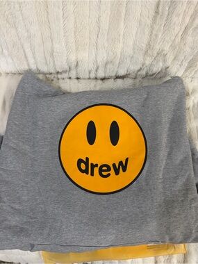 drew house Gray Sweatshirt with Yellow Smiley Graphic